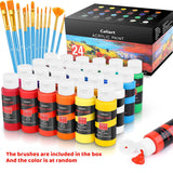 24 Colors Acrylic Paint Set With 12 Brushes, Art Craft Paints Gifts Trendy Stuff For Adults Artists, Halloween Pumpkin Canvas Ceramic Rock Eggs Painting Kit Art Supplies