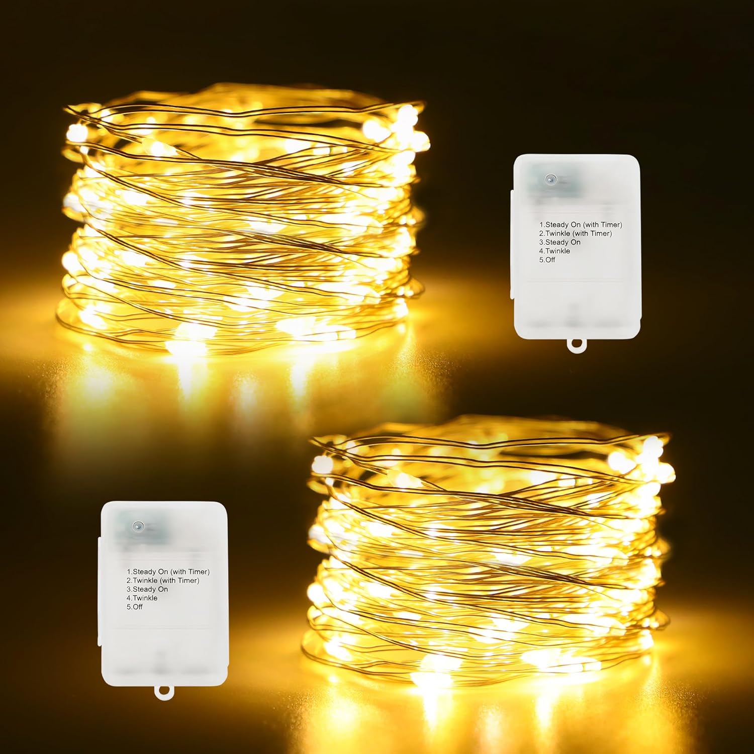 Timer Fairy Lights Battery Operated 2 Pack 16.4Ft 50 Leds Silver Copper Wire Twinkle String Lights With Timer 5 Lighting