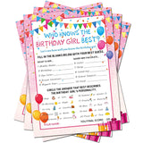 The Birthday Girl Best, 50 Pieces Birthday Party Activity Game Card Set Who Knows Her Best Girl Birthday Party Activity Themed Party Decorations (Pink)