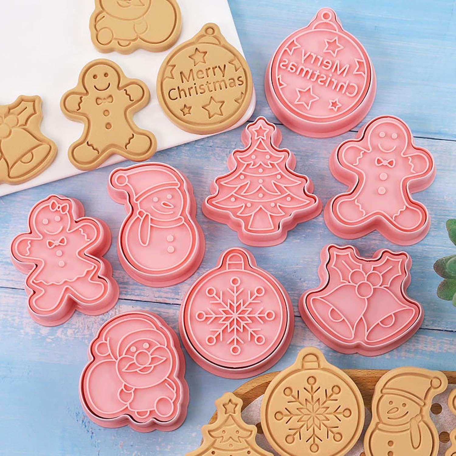 Christmas Cookie Cutter Set, 3D Pressable Mini Christmas Cookie Cutters - Gingerbread Man, Christmas Tree, Santa?Snowman,8 Pcs Stamped Pastry Cutters, For Kitchenbaking Christmas Party Favors
