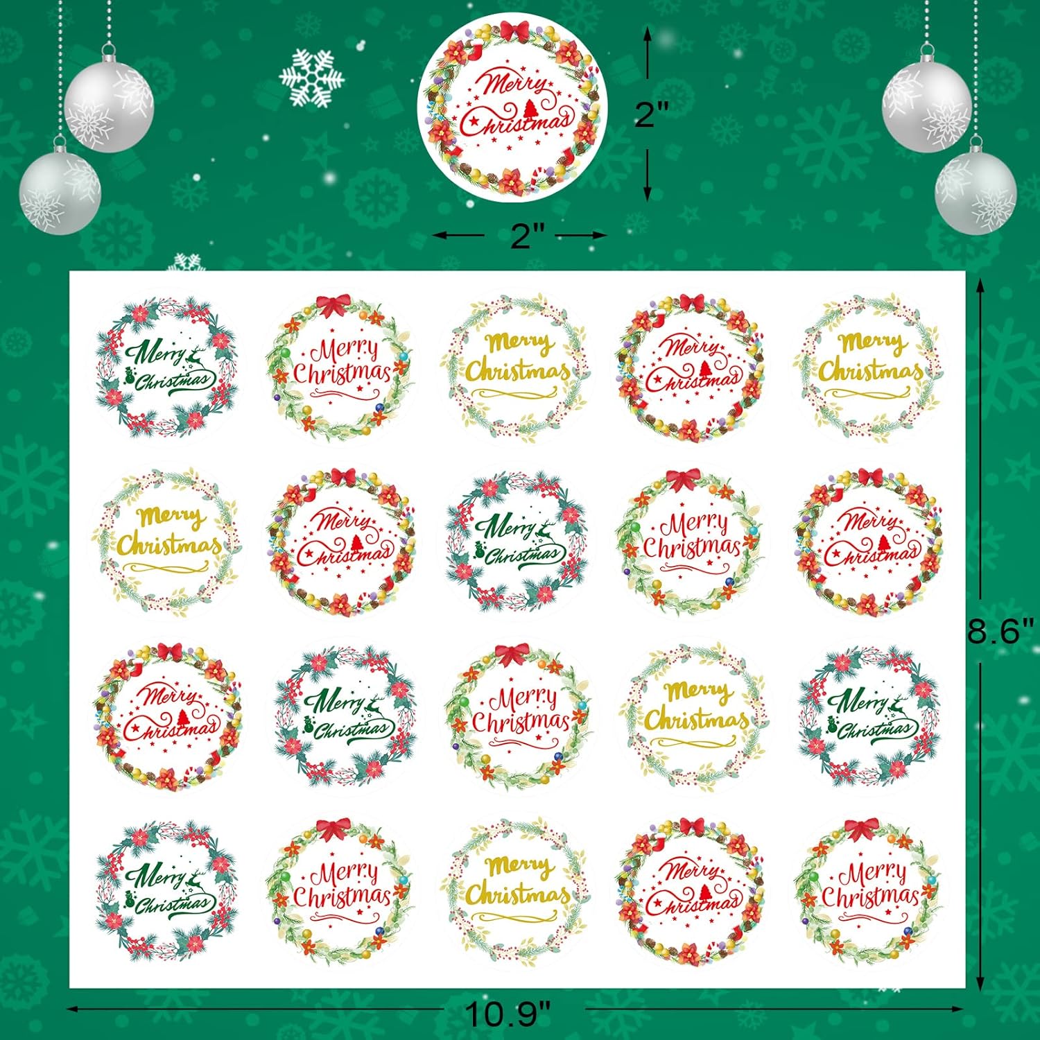 Merry Christmas Thank You Stickers Wreath Holiday Stickers For Envelope Seals 100Pcs