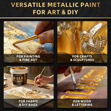 Gold Metallic Acrylic Paint, 33.8 Oz Heavy Body Gold Leaf Paint, Non-Toxic Art Paints For Metal, Furniture, Canvas, And Diy Crafts