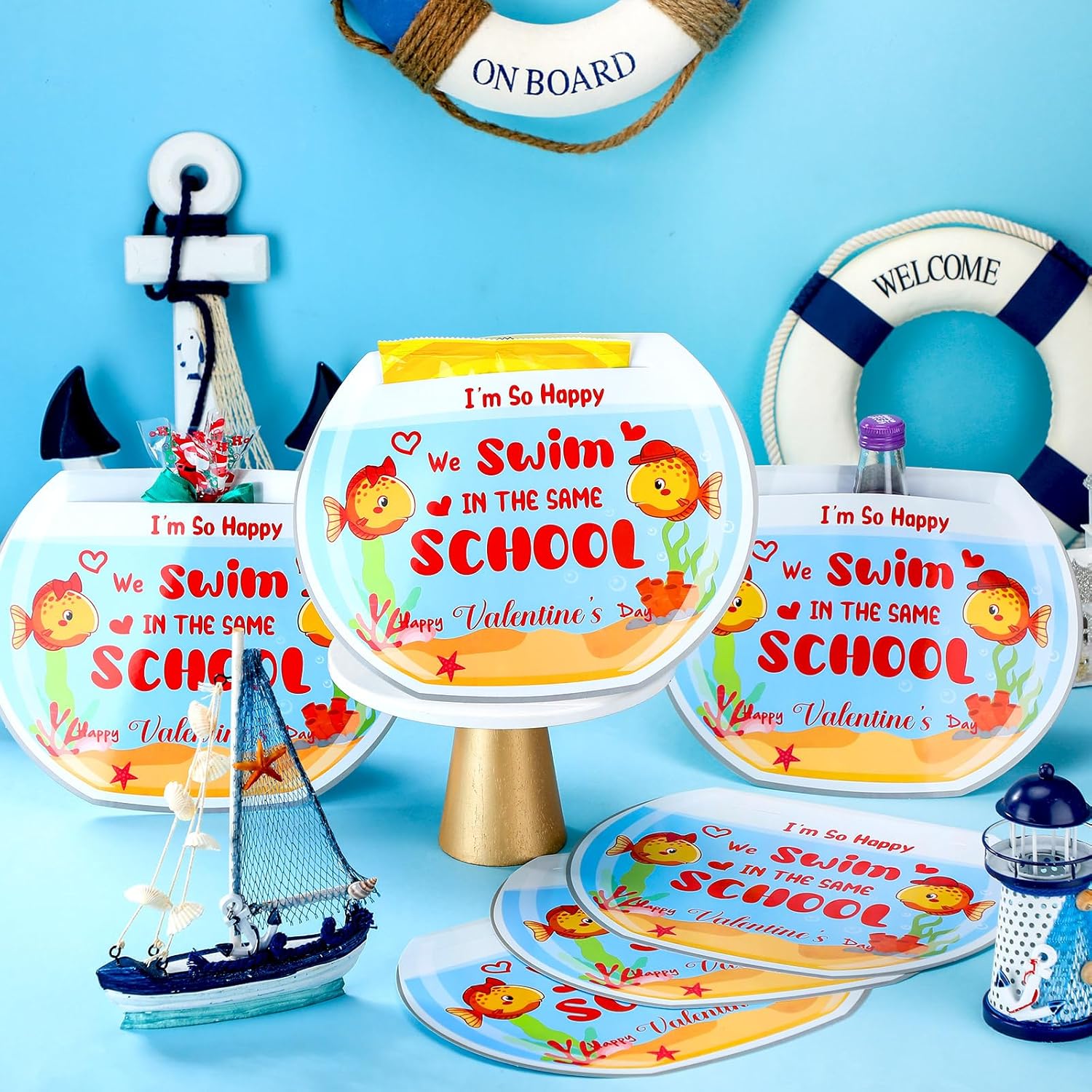 36 Pcs Valentine‘S Day School Of Fish Cards Set Valentines Goldfish Biscuit Fish Snack Cards For Valentines Day Kids Toddler School Classroom Party Favors Gifts
