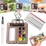 Tobios Watercolor Kit?Mini Travel Watercolor Paint Set,Pocket Artist Watercolor Set With Paint,Brush,Nano Palette,Walnut Wood,Wooden Paint Box For Painters Artists Students