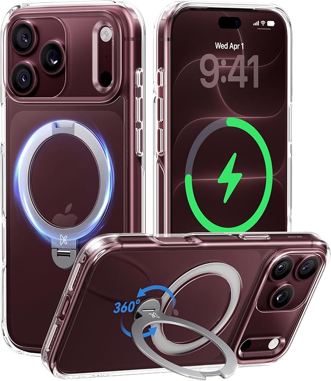 Clear iPhone 18 Pro Case with 360 Spin Magnetic Stand and Transparent Design
