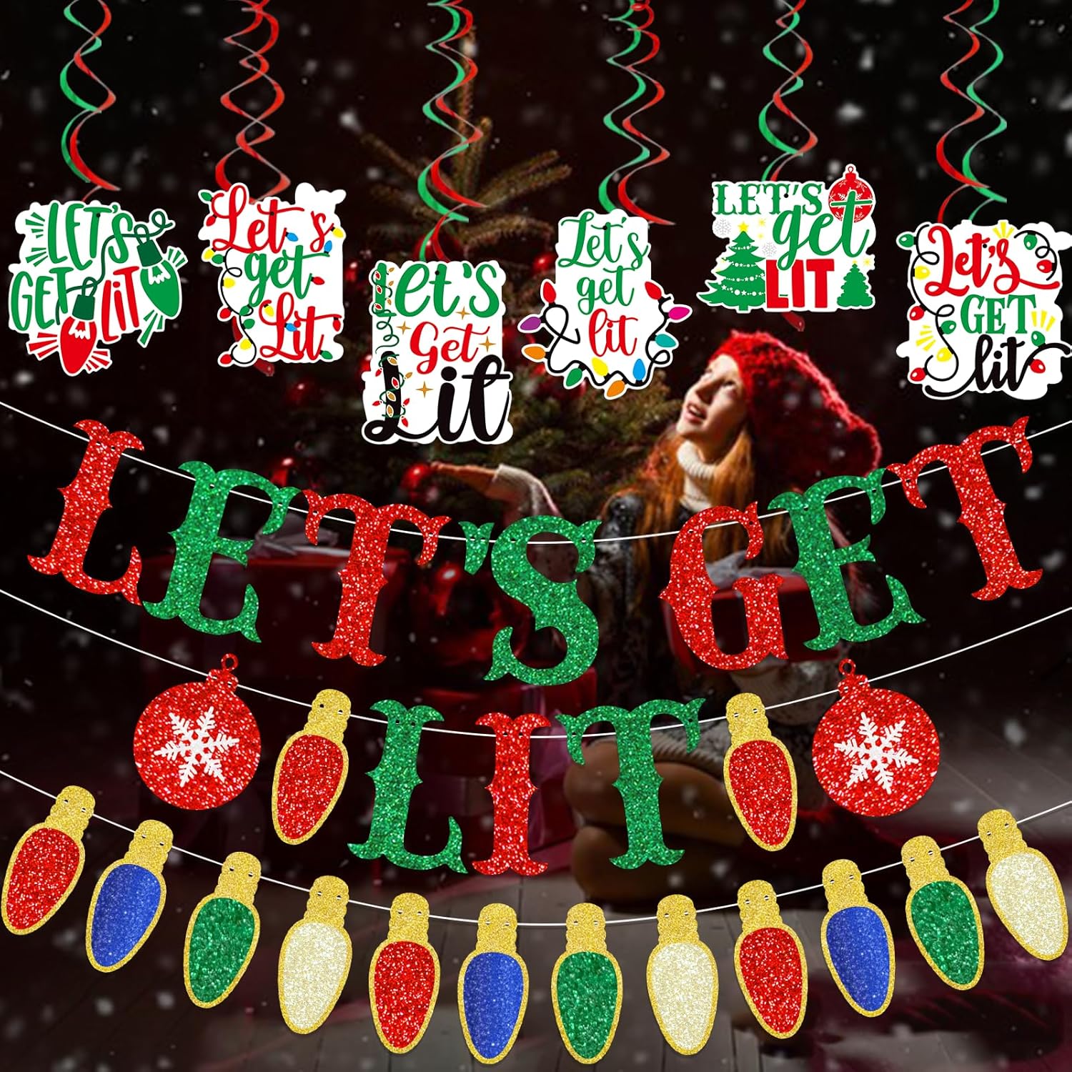 Let'S Get Lit Christmas Banner & Decorations - Friendsmas & Litmas Party Pack