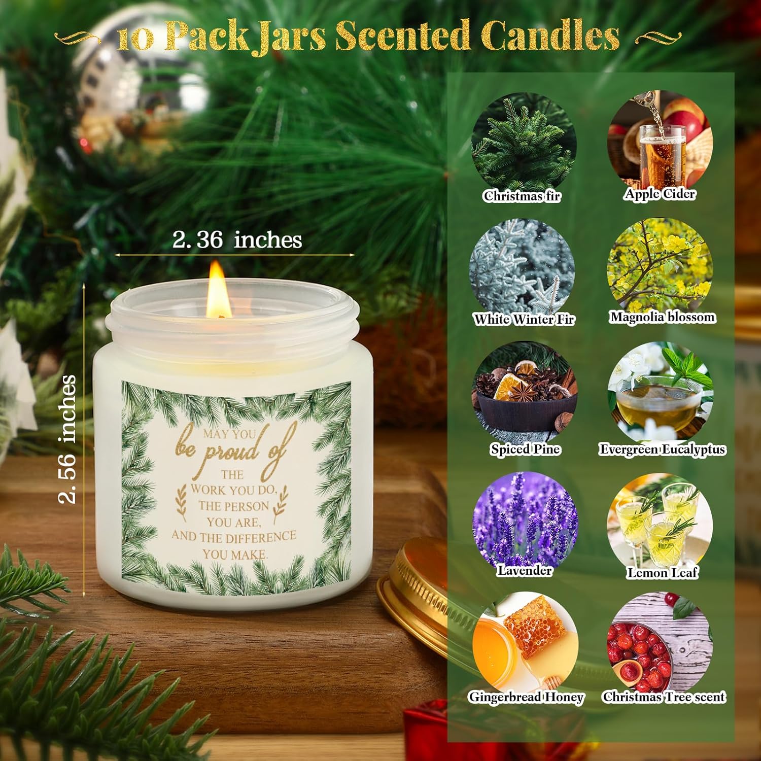 10 Set Thank You Candles Gift Bulk For Women Men 3.5 Oz Employee Appreciation Gifts Soy Wax Inspirational Scented Jar Candles For Staff Team Office Worker Coworkers Volunteers Teacher