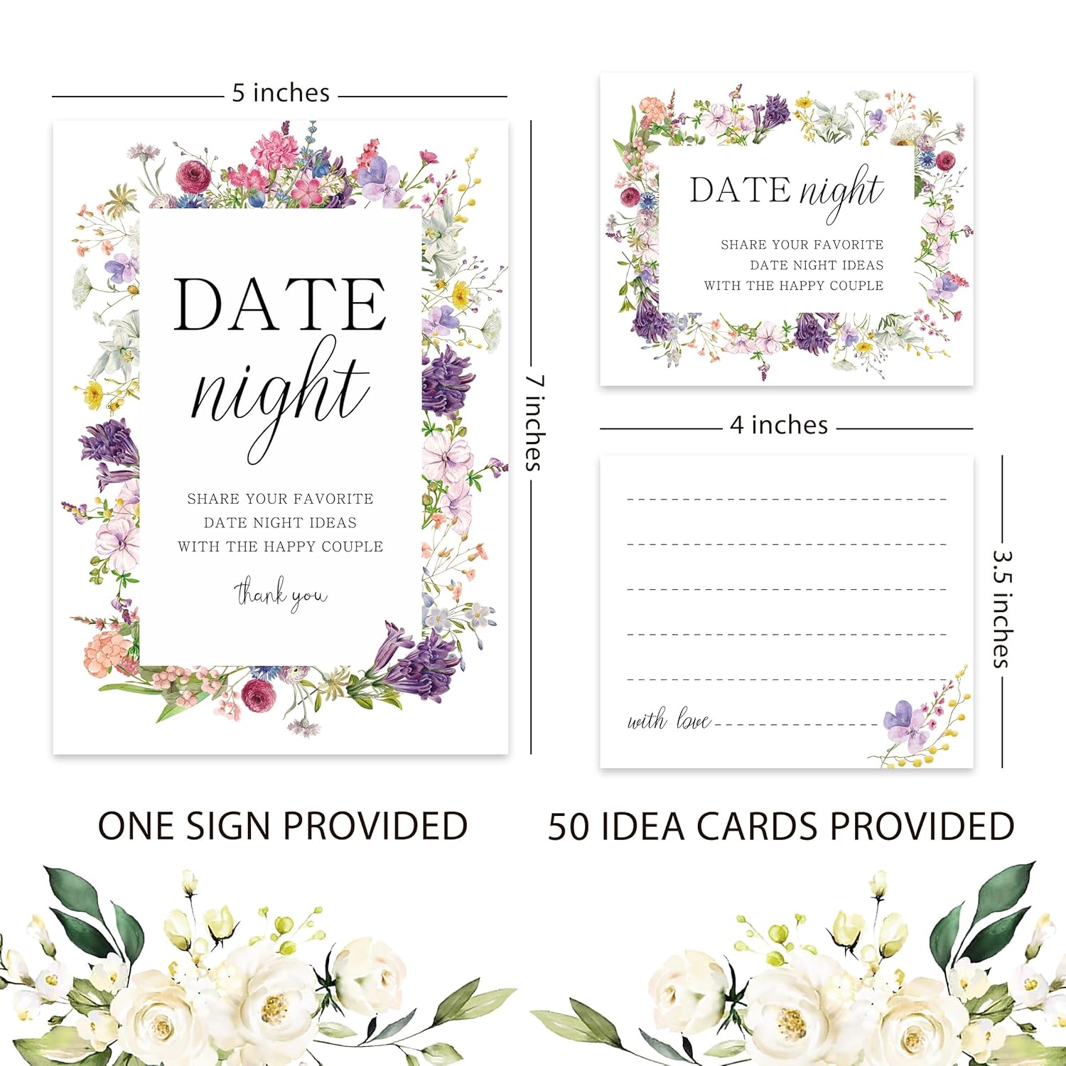 Date Night Game Sign And 50 Date Night Cards, Bridal Shower Bachelorette Games, Wedding Reception Games, Bridal Shower Favors, Love Is In Bloom Decorations-Dnc10