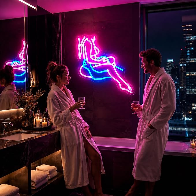 Lady Neon Sign Pink Blue LED Wall Light USB Powered for Bedroom Bar Office Room Decor