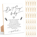 Minimalist Don'T Say Baby Clothespin Game, Pack Of 1 Wooden Tabletop Sign With Stand And 50 Mini Natural Clothespins, Modern Baby Shower Game, Gender Reveal Party Decorations - Qx09