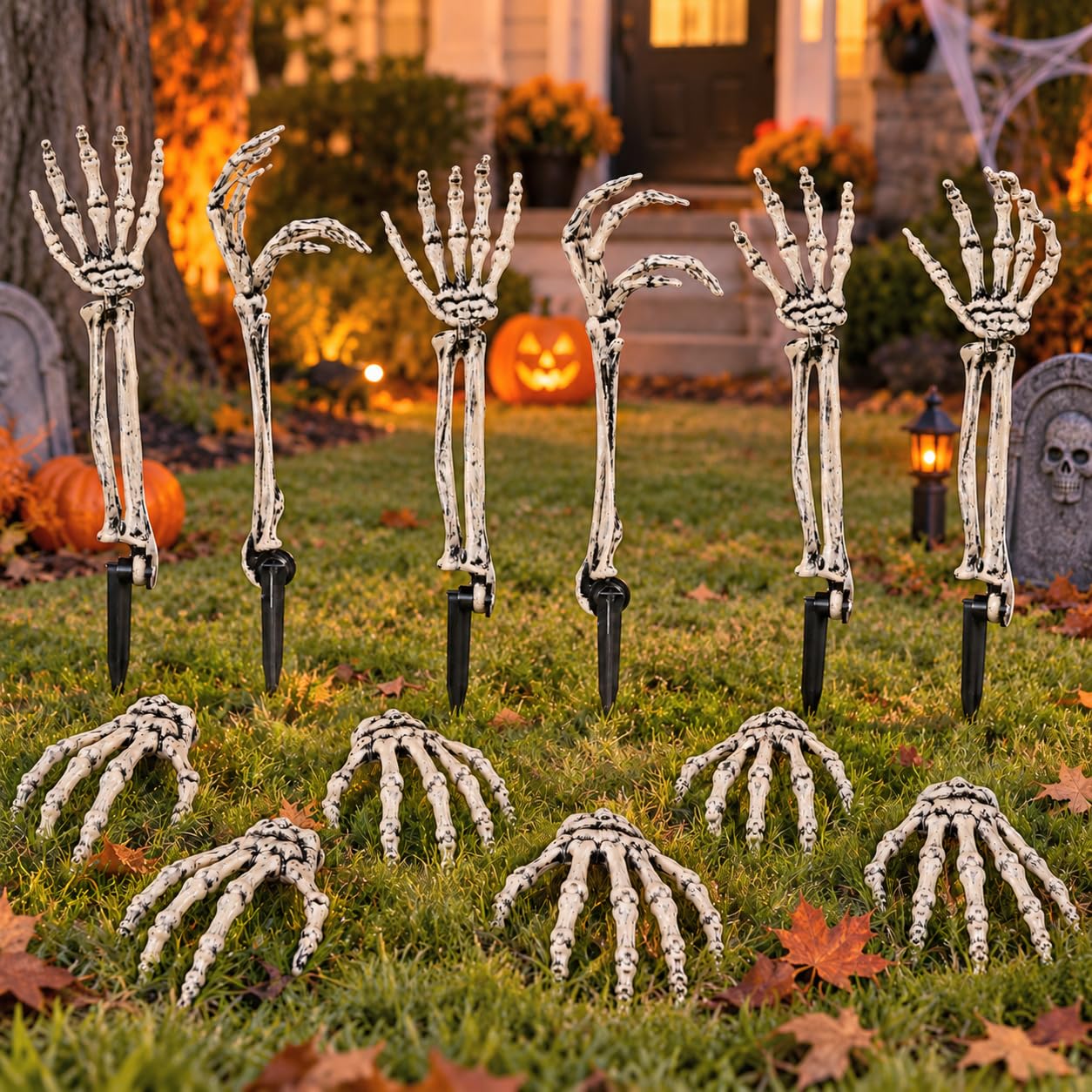 12 PCS Halloween Skeleton Hands Arms Stakes, Realistic Groundbreaker Skeleton Hands with Stakes, Outdoor Halloween Decorations for Lawn, Graveyard, Garden, Tombstones, Haunted House Home Yard Decor
