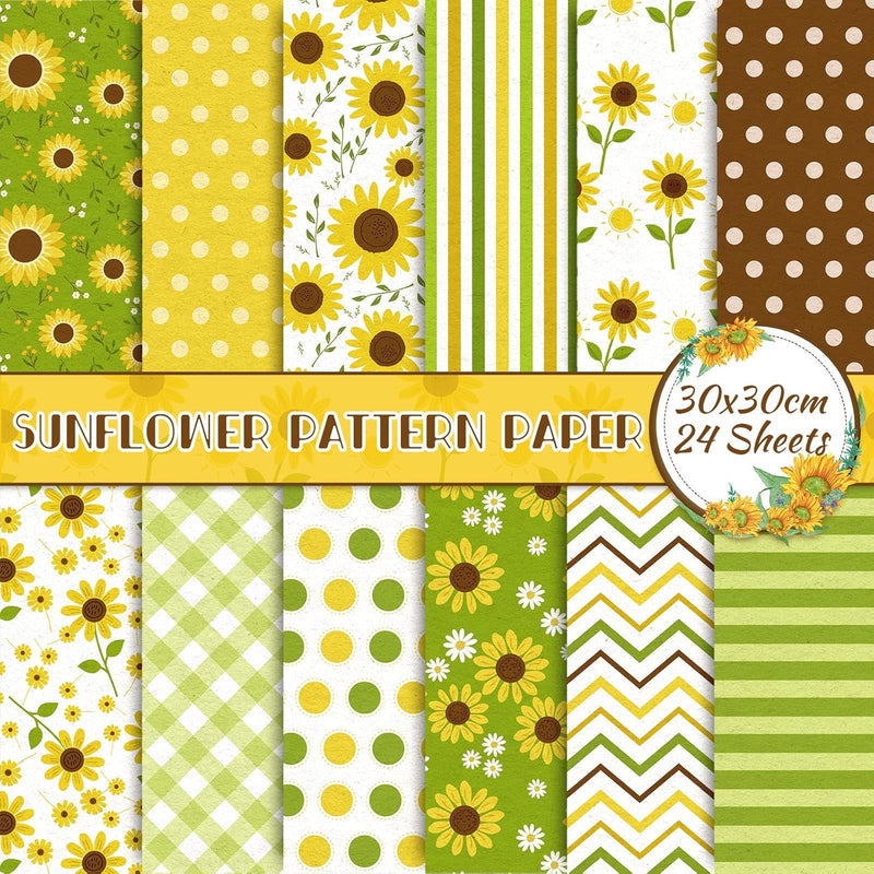 12 Designs Sunflower Pattern Paper Pack 24 Sheet Floral Scrapbook Specialty Pa