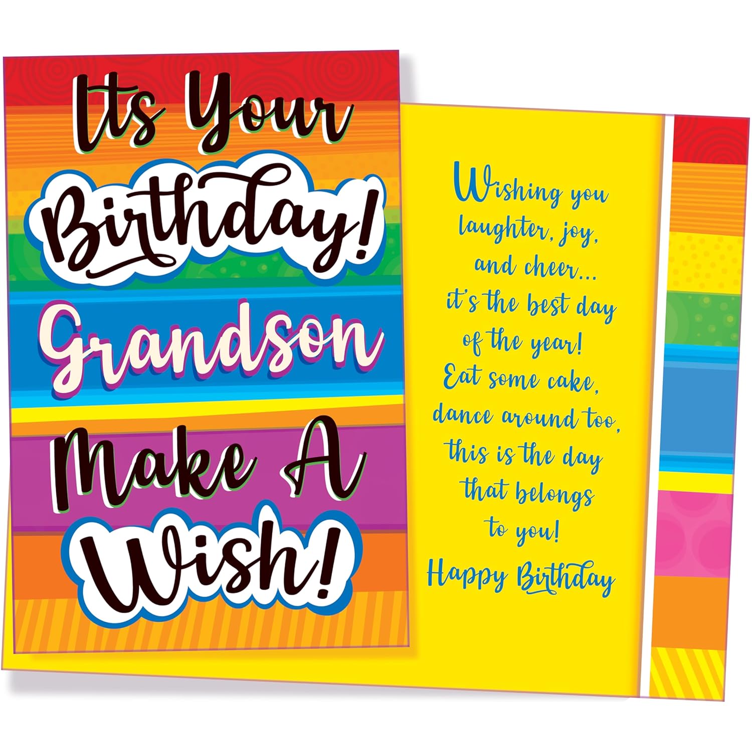 Grandson Birthday Card - Large Card Opens To 10" X 7.75" - Made In Chicago - Super Colorful Birthday Design - Premium Envelope & Sturdy Mailer 95788
