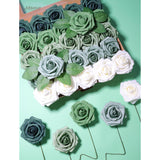 25Pcs Artificial Flower?Real Looking Foam Roses W/Stem For Diy Wedding Bouquets Centerpieces Bridal Shower Party Decor-Shades Of Army Green