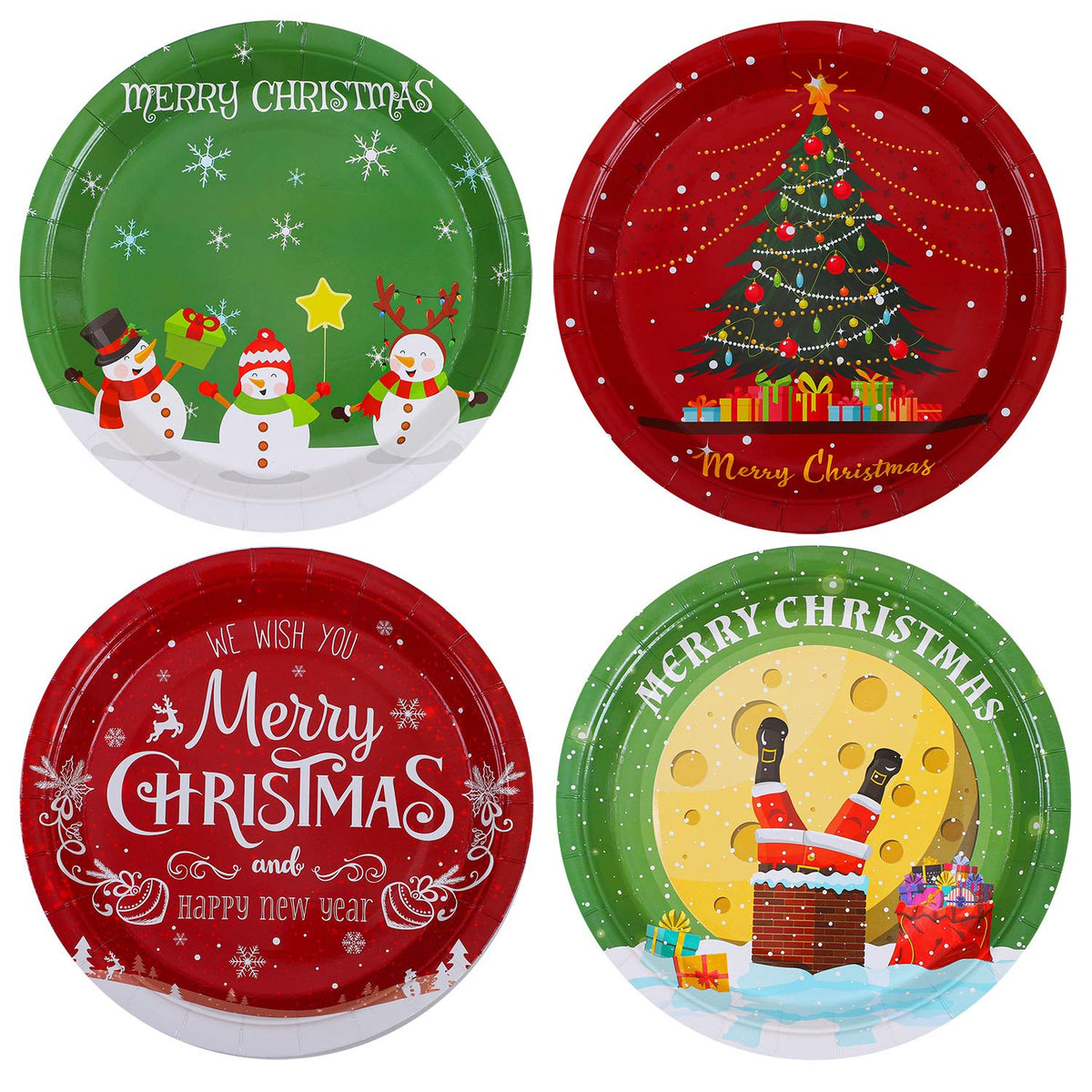 60 Pieces Christmas Paper Plates Disposable Plates Round Dinner Plate Party Plate Tableware For Christmas Party Supplies, 9 Inches