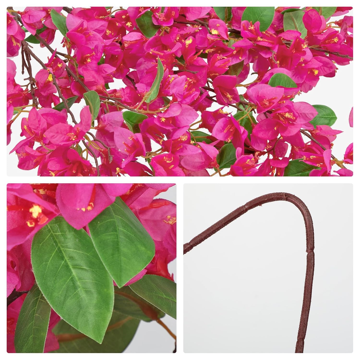 3Pcs Bougainvillea Artificial Flowers 37.4In Long Stem Silk Bougainvillea Floral Branches Fake Plants And Flowers Bouquet For Home Garden Party Wedding Centerpiece Vase Decor(Fuchsia)
