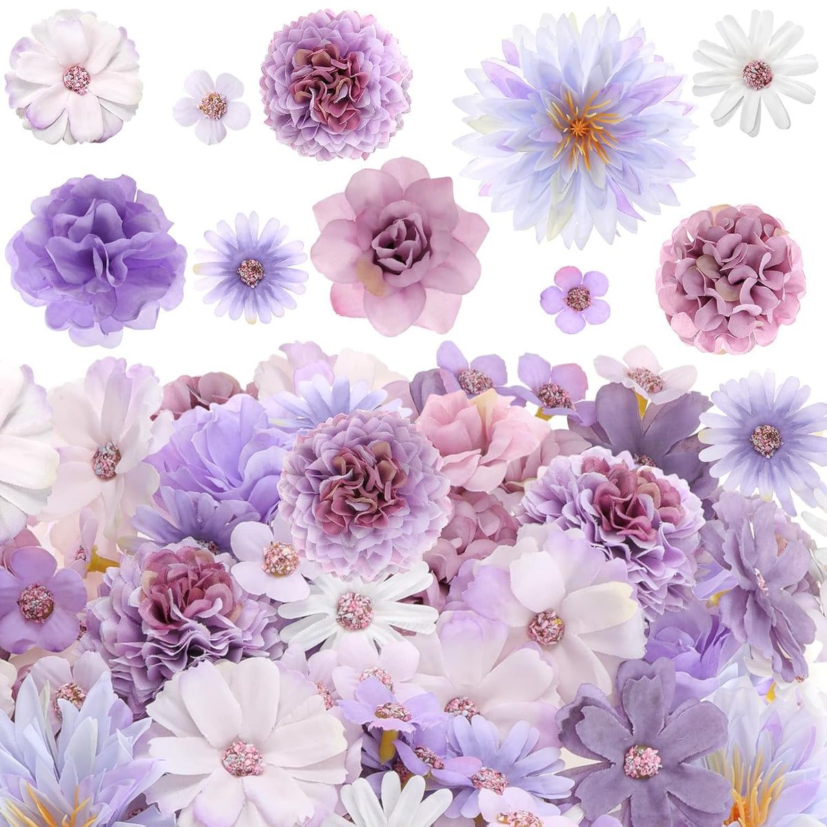 100 Pcs Fake Flower Heads For Crafts Mini Flower Heads Faux Rose Artificial Daisy Blossom Decorative Flowers For Home Bride Bridesmaid Wedding Centerpieces, 2-7 Cm(Purple)