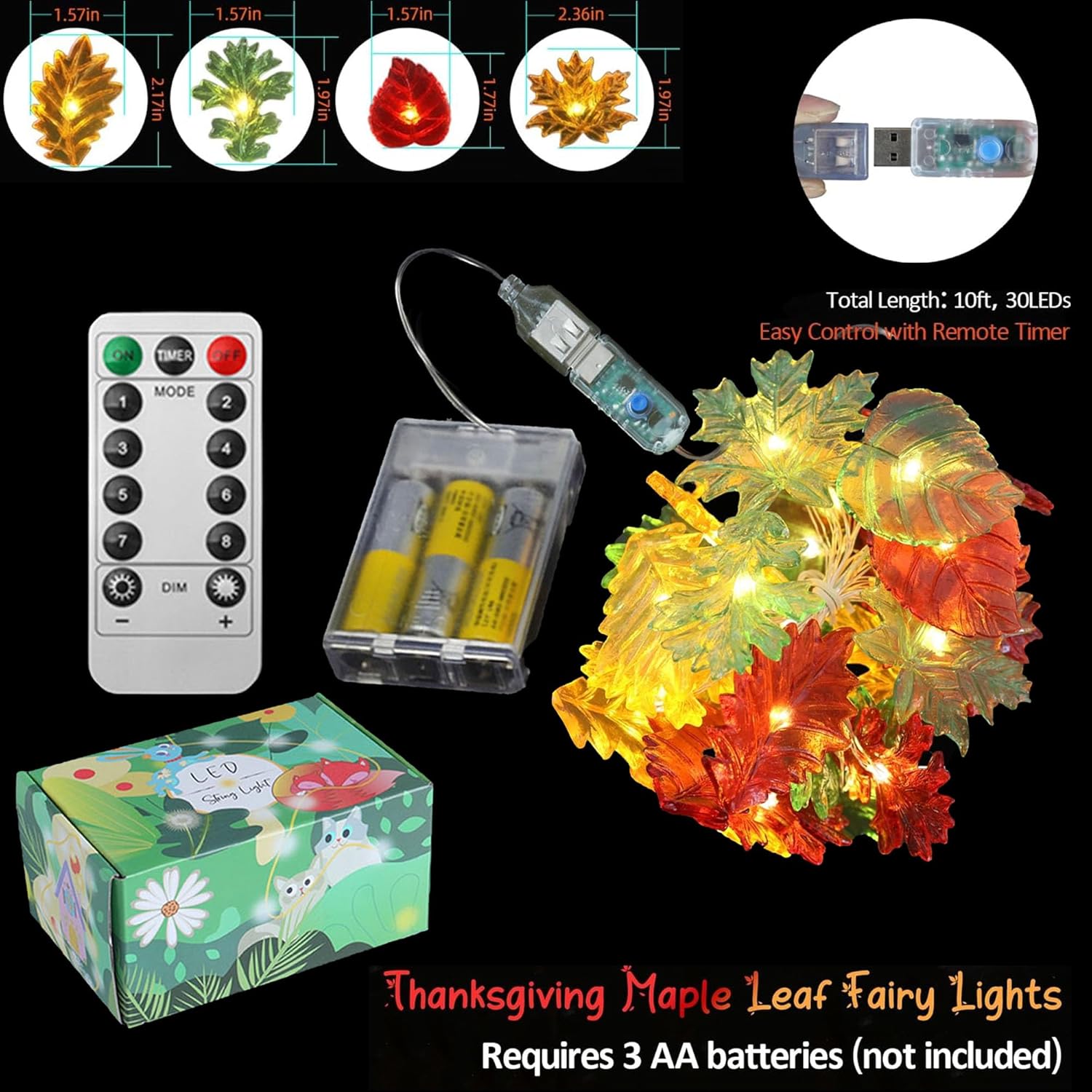 Fall Leaf String Lights Maple Oak Leaf Garland Decorative Harvest Fairy Lights Plug In Or Battery Operated String Lights
