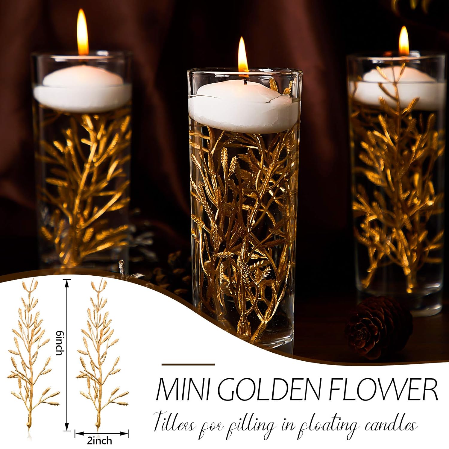 80 Pieces Faux Flowers For Centerpiece Vase, Filling In Floating Candles Mini Flower Filler For Wedding Dinning Table Party Home Bar Restaurant Decoration, 6 Inch (Gold)