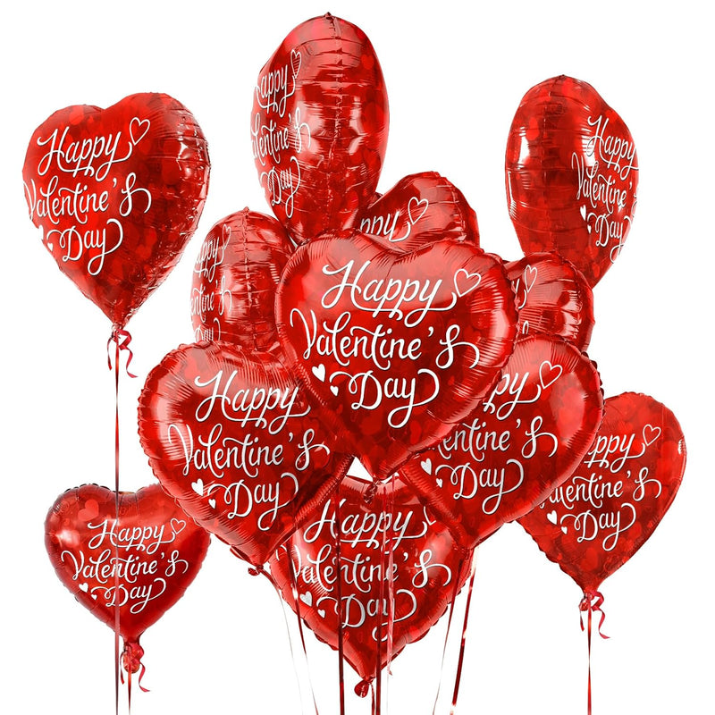 Valentine'S Day Party Pack | 30Pc Red Heart Foil Balloons | 18In 'Happ