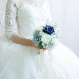 Wedding Bouquets For Bride Bridesmaid, Artificial Dusty Blue Bride Flower Bouquet For Wedding Church Decoration Ceremony, Anniversary, Etc, Roses Flowers