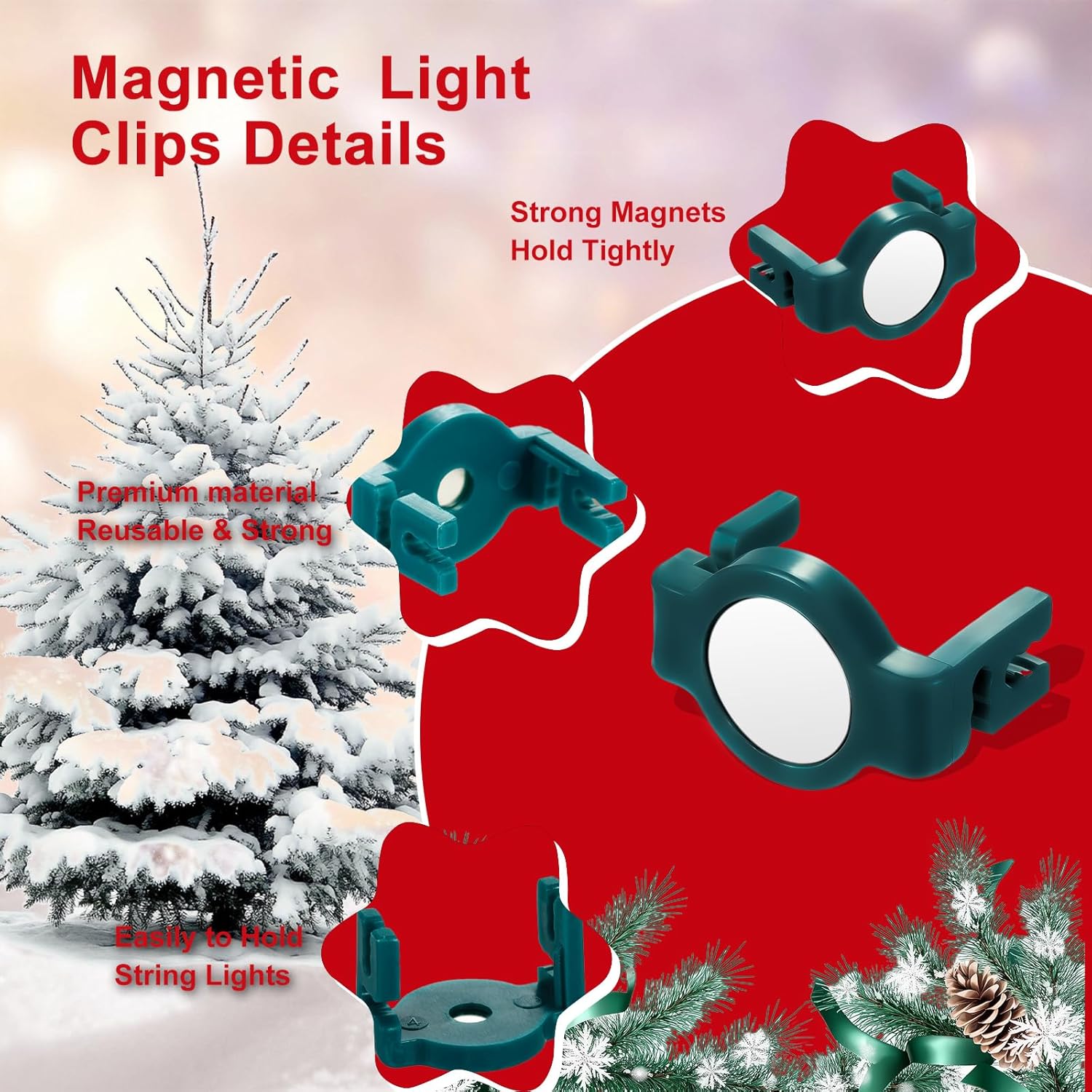Extra Strong Magnetic Christmas Light Clips Holiday Lighting Magnets For Christmas Light C9 C7 Lighting Sockets For Outside Patio Garden Metal Roof Gutters (Green-50Pc)