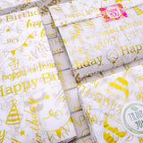100 Sheets Gold Birthday Tissue Paper Bulk,20" X 14",White With Gold Happy Birthday Design Tissue Paper For Gift Bags,Gold Birthday Tissue Paper For Birthday Party