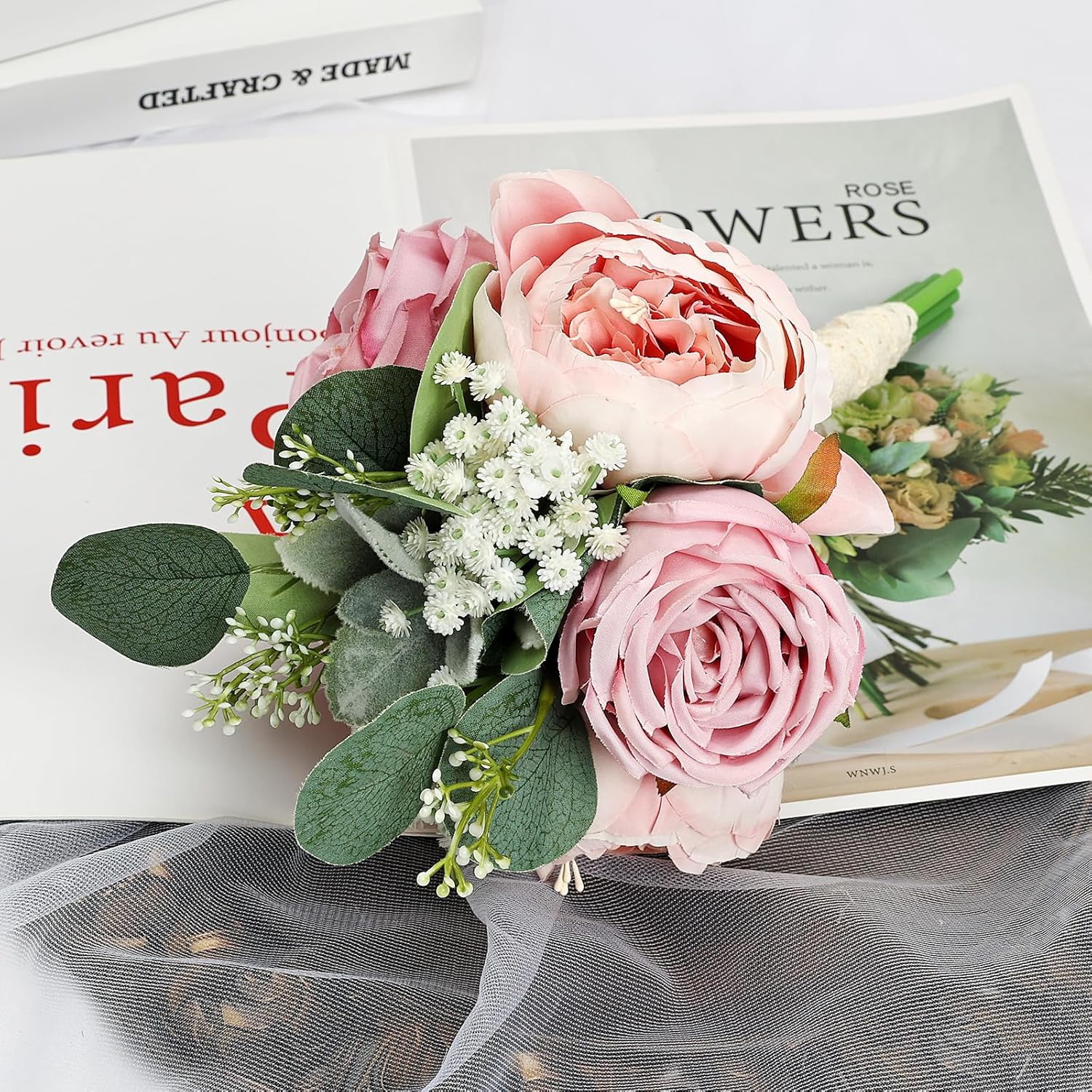 Set Of 2 Bridesmaid Bouquets, Artificial Silk Wedding Flower Arrangements For Party Ceremony Anniversary Marriage Proposal Bridal Shower Decorations - Dusty Pink