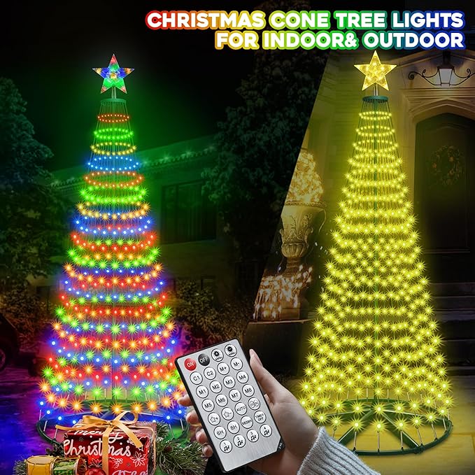 30+ Modes Smart Prelit Christmas Cone Tree With Lights - 6Ft 296 Led App Control Color Changing Light Show Trees With Remote Timer Music Sync For Indoor Outdoor Yard (Green Body)