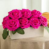 Artificial Flower Foam Rose 25Pcs Real Looking Fake Rose With Stems Leaves For Home Decoration Party Garden Centerpieces Diy Wedding Bouquets?Hot Pink?