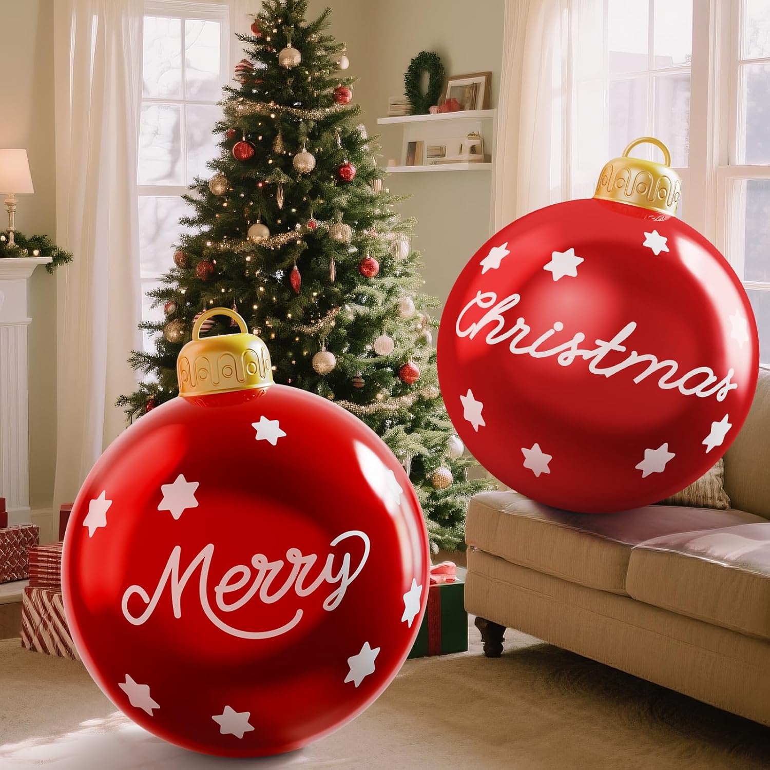 24In Christmas Inflatables Outdoor Christmas Decorations, 2 Pcs Large Christmas Ornaments Hangable Pvc Inflatable Christ