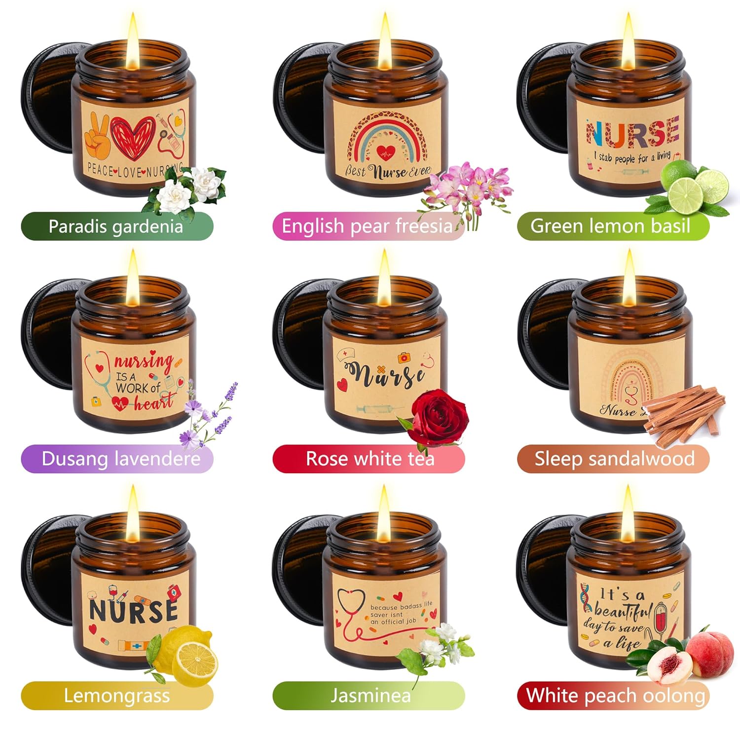 9 Pieces Nurse Appreciation Gifts Cna Week Gifts Nursing Scented Candles 3.5 Oz Soy Wax Candles For Nursing School Student, Birthday Retirement