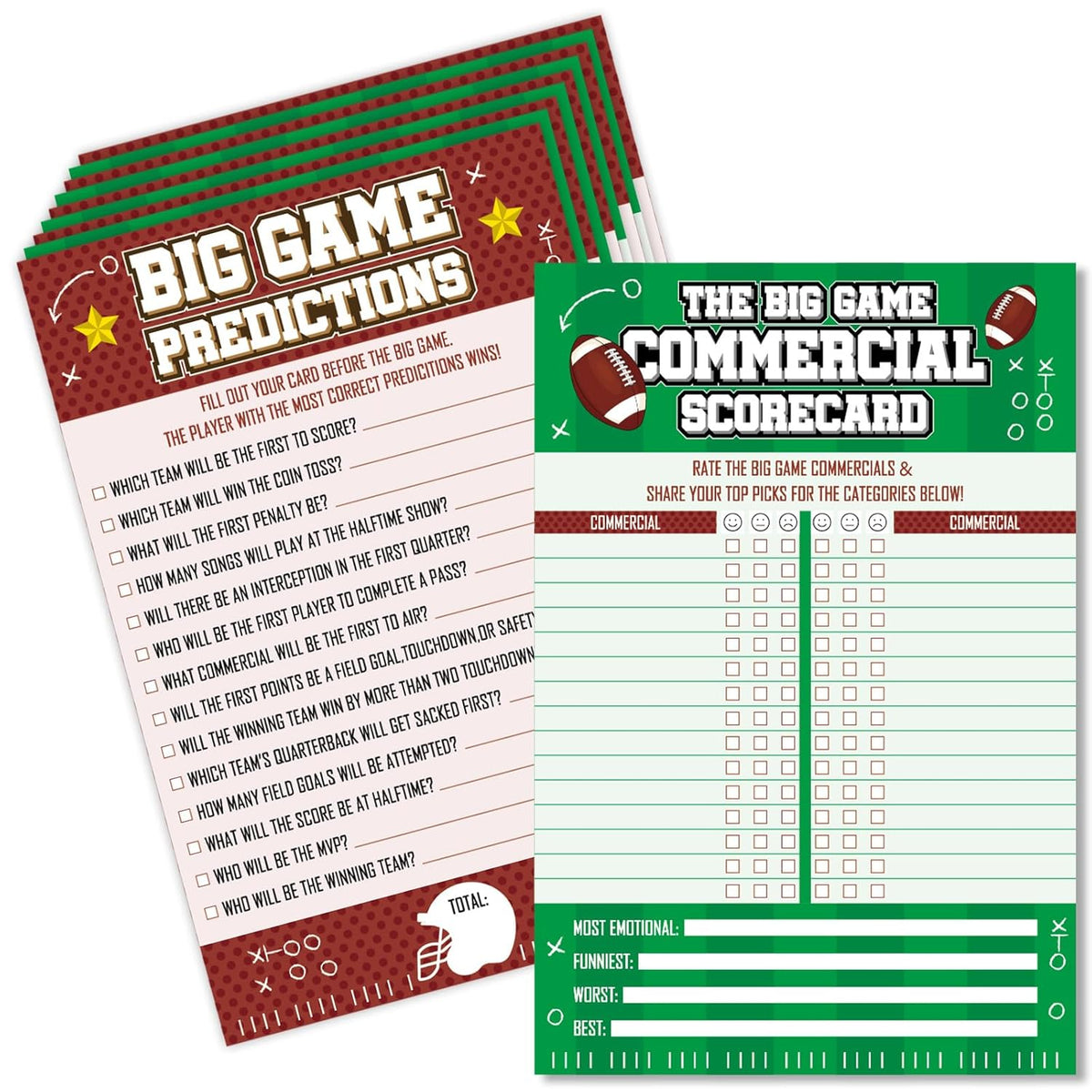 20 Pcs Football Game Cards For Football Theme Party Decorations Activity Duo Games Rugby Cards Set Cards Big Game Prediction Card The Big Games Commercial Scorecard Two-Player Sports Party Supplies