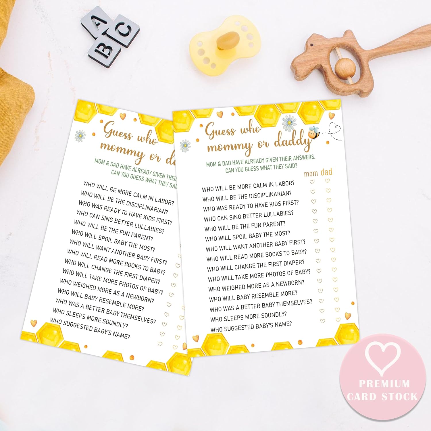 Bee Guess Who Mommy Or Daddy Games, Pack Of 30 Game Cards, Baby Shower Games, Gender Neutral Boy Or Girl, Fun Baby Game And Activity - Gn17