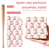Berry 3Rd Birthday Wrapping Paper Roll - Mini Roll - 17 Inch X 16.5 Feet - Happy 3Rd Birthday Pink Bow And Strawberry Wrapping Paper For Girls Kids, Baby Shower