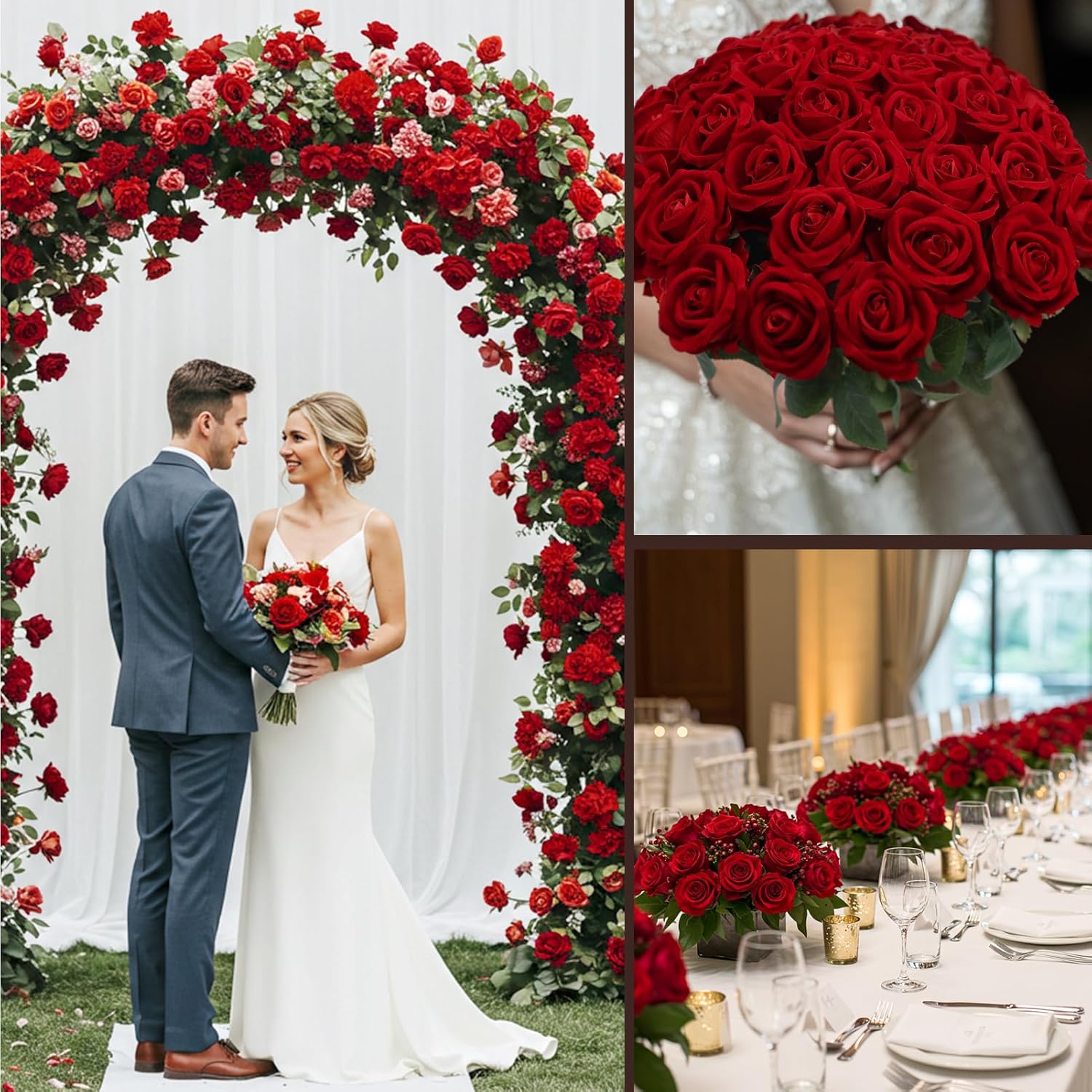 104Pcs Red Roses Artificial Flowers - Realistic Faux Red Roses For Wedding, Table Centerpiece, Home Party, Valentine'S Day, Mother'S Day, Anniversary Decorations