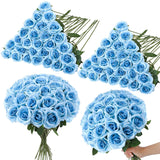 80 Pcs Roses Artificial Flowers, Silk Light Sky Blue Artificial Flowers Petals Long Stem Roses For Wedding Bouquet Home Party Decor