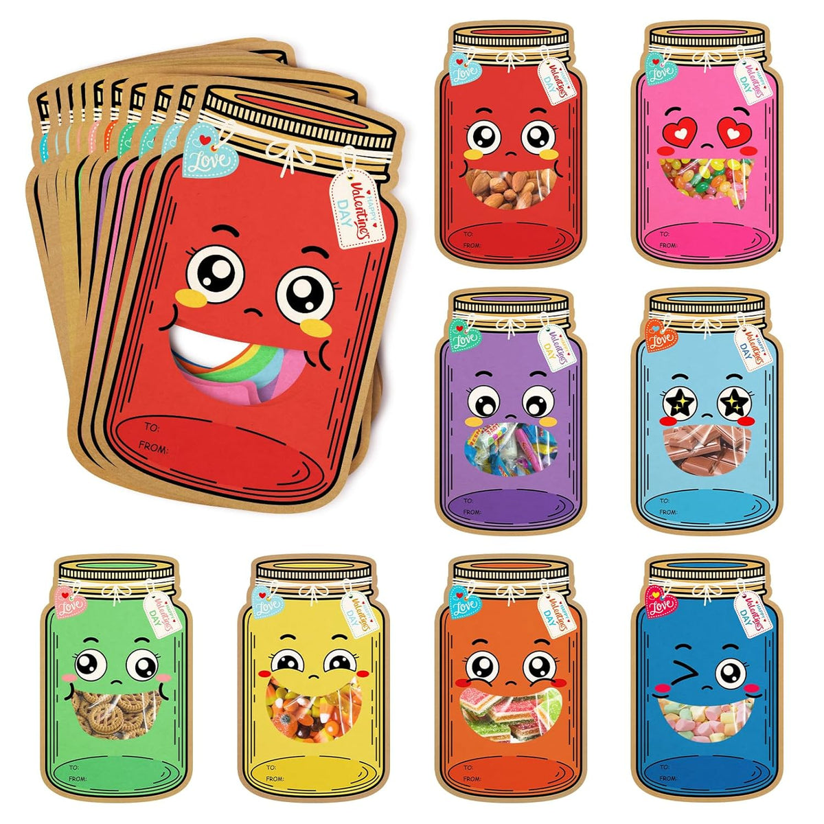 Valentines Day Cards For Kids School - 48 Pack Valentine Day Gift Cards With Treat Bag, Perfect Classroom Exchange Gifts For Kids, Fun & Colorful Designs(Candy Not Included)