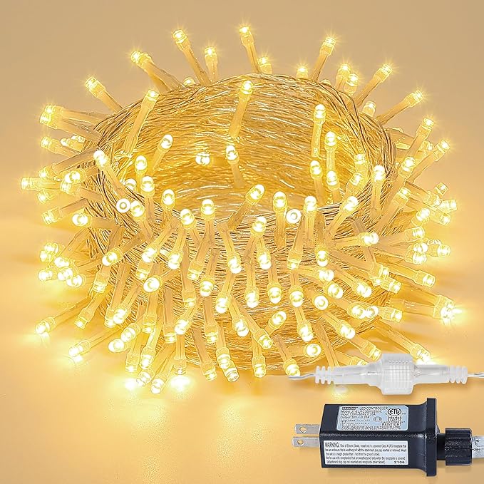 33FT 100 LED Fairy String Lights Indoor Outdoor Waterproof Warm White Plug In Twinkle Lights with 8 Modes Memory Function for Bedroom Classroom Dorm Patio Garden Christmas Decor