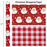 Red Christmas Wrapping Paper, Reversible Red Santa, Grid Design Gift Wrapping Paper Suitable For Christmas, Mini Roll (17 Inch X 32.8 Feet)