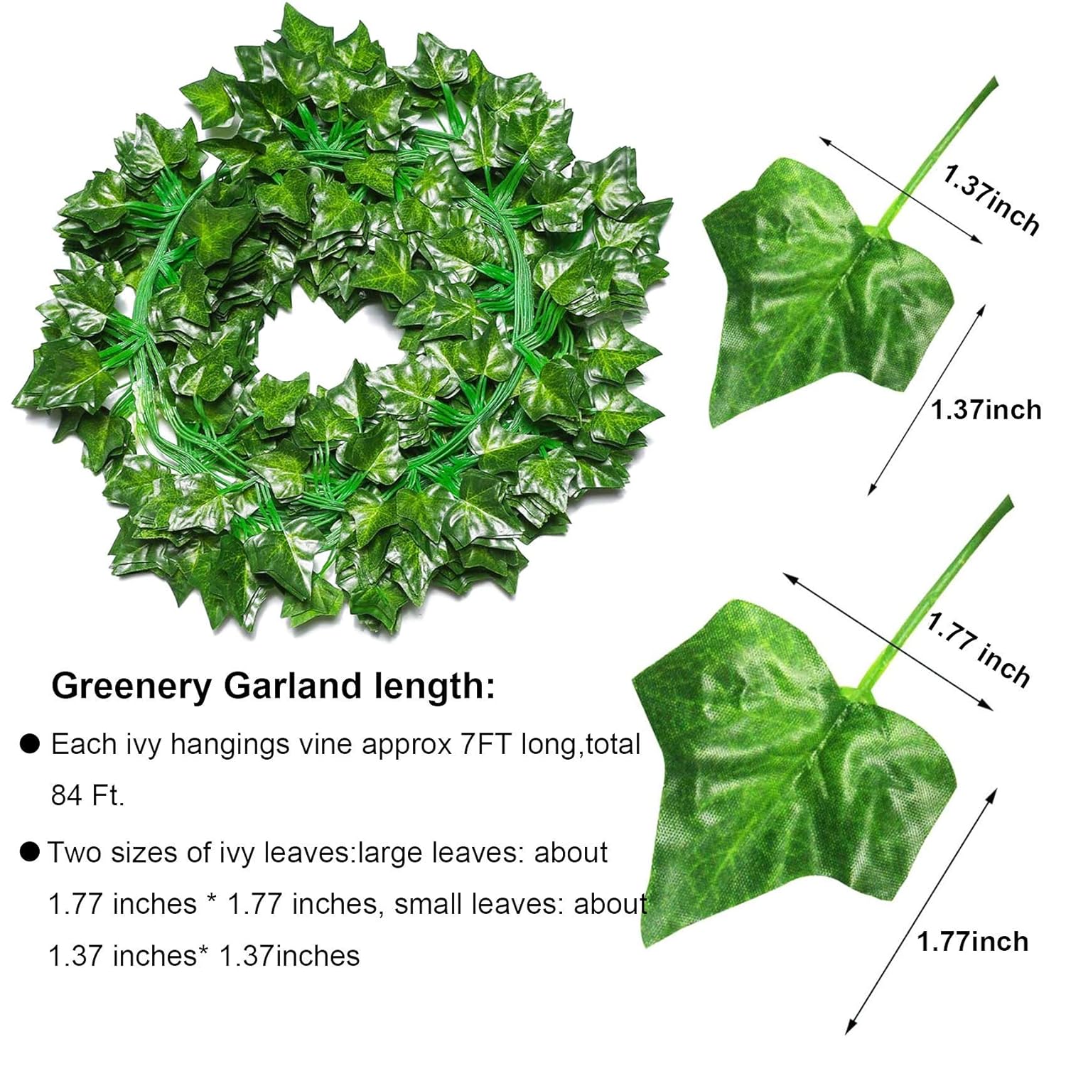 84Ft 12 Pack Artificial Ivy Leaf Plants Vine With 80 Led String Light,Green Vines Garland, Hanging For Home Kitchen Office Wedding Wall Décor