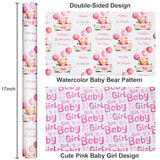Pink Bear Baby Wrapping Paper Roll, Cute Baby Girl Gift Wrap Paper, Pastel Bear Balloon Theme Baby Shower Wrapping Paper For Girl 1St Birthday, Newbaby Celebrations (Mini Roll, 17 In X 33Ft)