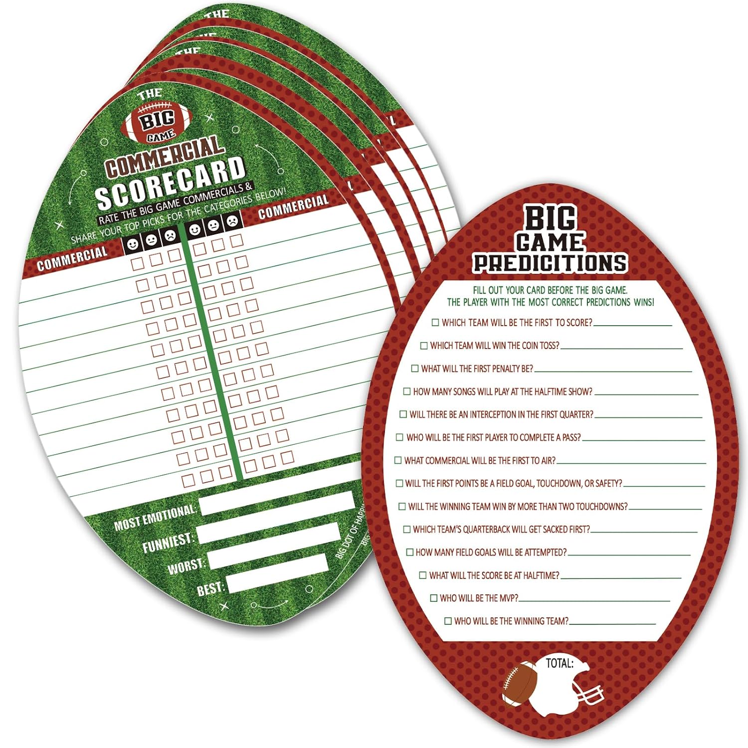 25 Pack Football Party Cards Double-Sided, 2 Games In 1 Football Game Cards For Super Football Bowl Game Day Sports Themed Parties