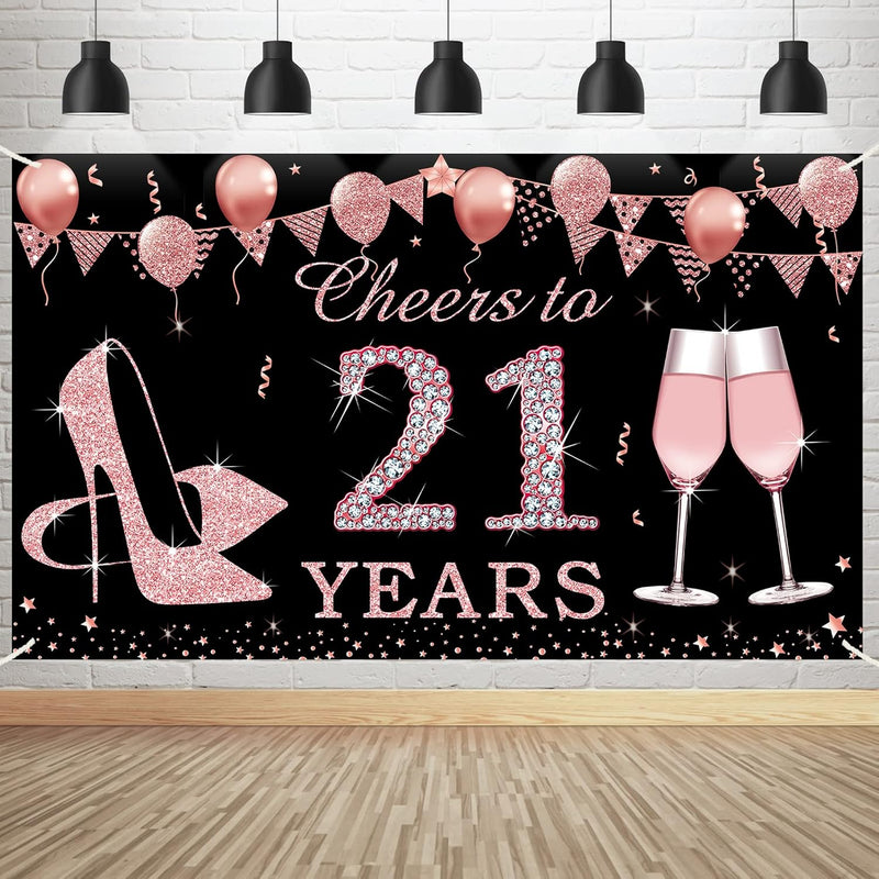 21St Birthday Decorations Cheers To 21 Years Banner, Rose Gold 21 Year