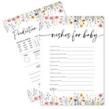 Wild Floral Baby Shower Game - Wishes For Baby,Prediction And Advice - 2 Games,30 Pcs Double Sided Theme Game Cards For Boy Girl, Gender Reveal Game, Baby Shower Favor And Decorations - A01