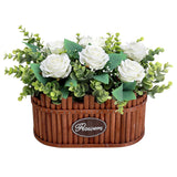 Dining Table Centerpiece Decor - Pre-Made Artificial Flower Arrangement Fake Floral With Wooden Vase For Farmhouse Kitchen Bathroom Living Room Decorations (White)