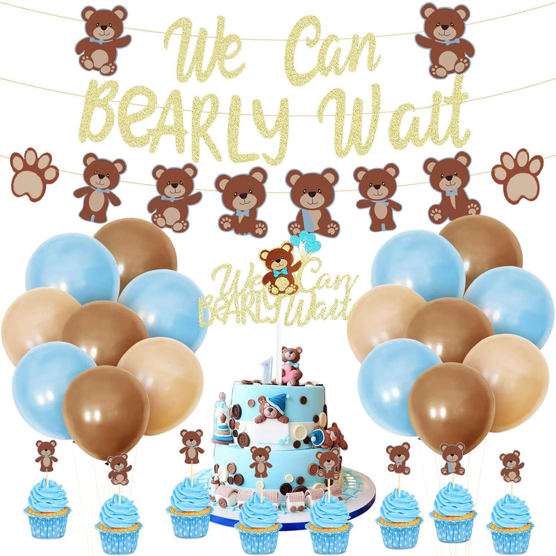 Bear Baby Shower Decorations For Boy Bear Banner Bear Cupcake Cake Top