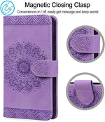 Pixel 9/9 Pro Flip Case, PU Leather Wallet, Card Holder, Mandala Purple Cover