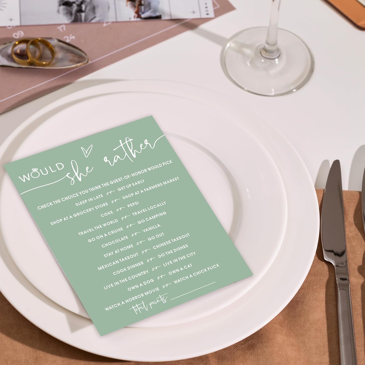 Would She Rather Bridal Shower Game, Sea Green Bridal Shower Games, 30 Elegant Wedding Game For Bachelorette Engagement Party Supplies - A09