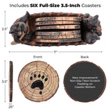 Bear Coasters Set Of 6 Full Size Rustic Coasters In Handmade Canoe With Adorable Black Bear Figurines | Black Bear Log Cabin Decorations, Rustic Lodge Decor For The Home